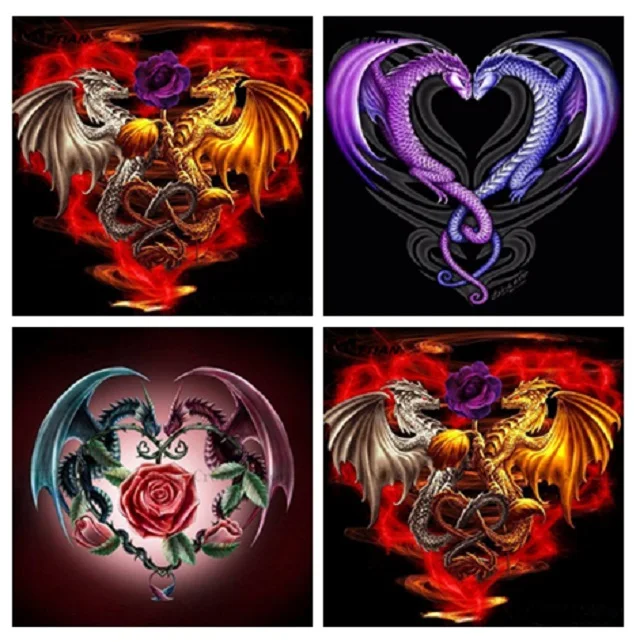 18083005 Animal Double Dragons Rose Diamond Embroidery DIY Needlework Diamond Painting Cross Stitch Full Drill Rhinestone Paintings Decor