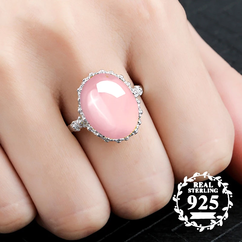 

10*14mm NOT FAKE S925 Sterling Silver Australia Ruby Rings Exaggerated Rings upper class lithuania Chalcedony