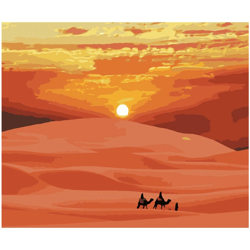

Painting By Numbers DIY Dropshipping 50x65 60x75cm Sunset desert at dusk Scenery Canvas Wedding Decoration Art picture Gift