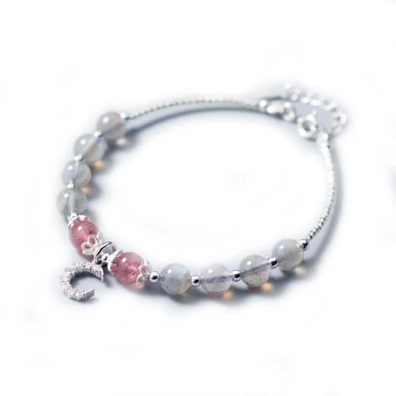 Ruifan Moon натуральный Лабрадорит/лунный камень клубника кварц 925 пробы серебряные браслеты для женщин женские ювелирные изделия YBR106 - Цвет камня: Прозрачный