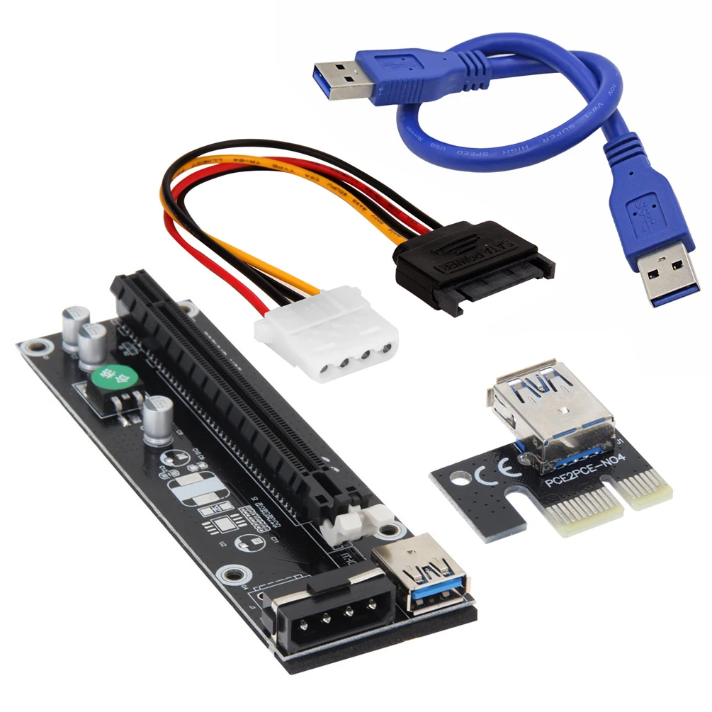USB 3.0 PCI E Express 1x to 16x Extender Riser Card Adapter Safe Efficient SATA Power Cable