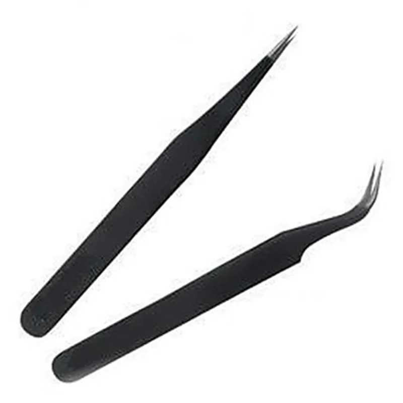 2pcs Black Straight + Curved Nail Art False Fake Eye Lashes Eyelash Extension Tweezers Nippers Pointed Clip Nail Art Tool