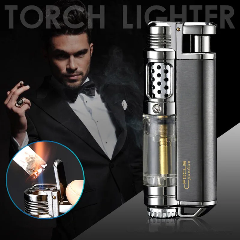 

No Gas Compact Jet Butane Lighter Metal Torch Turbo 1300 C Fire Windproof Pipe Cigar Lighter Cigarette Accessories