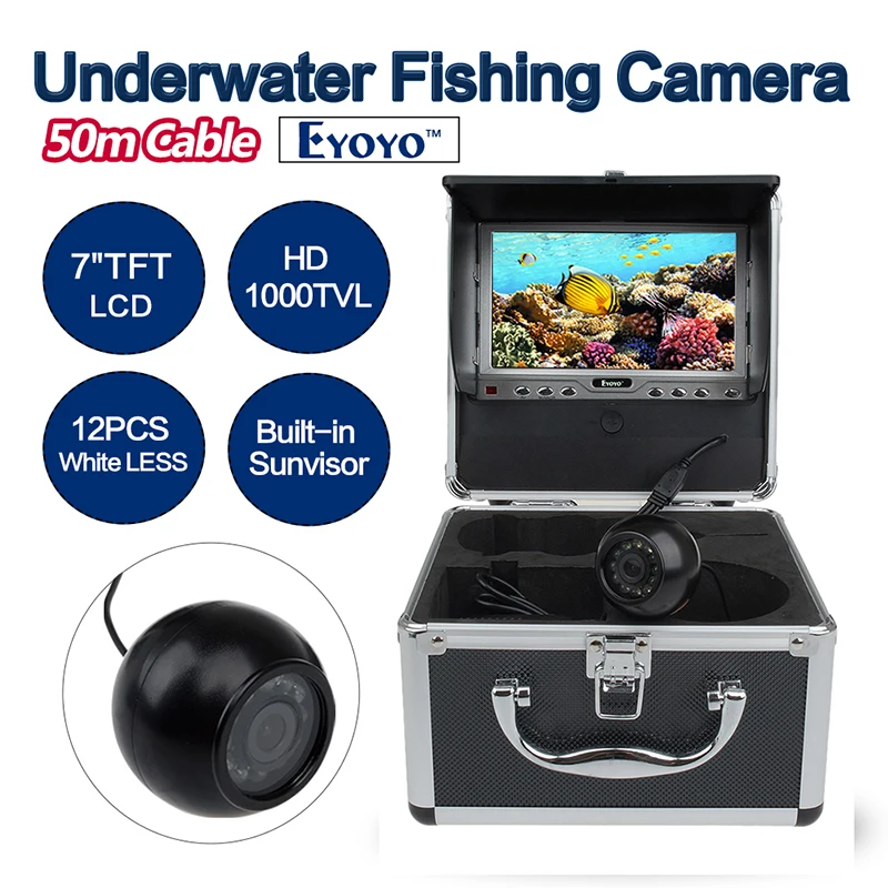 

EYOYO Original 50m Underwater HD 1000TVL Camera Ice/Sea/Lake Fish Finder Fishing Tools 7" LCD Monitor 12pcs White LED
