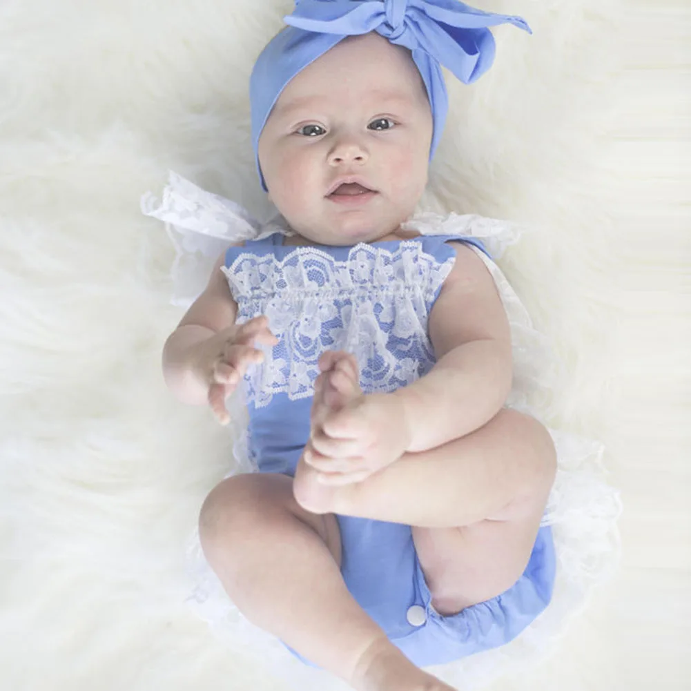 Newborn Baby Ruffle Summer Romper Clothes Toddler Girls Sleeveless Lace