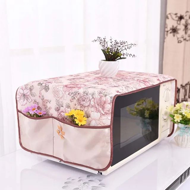 Best Offers 38*100cm Microwave Oven Dustproof Cover With Pockets Floral Printed Cotton Microwaves Protector LBShipping