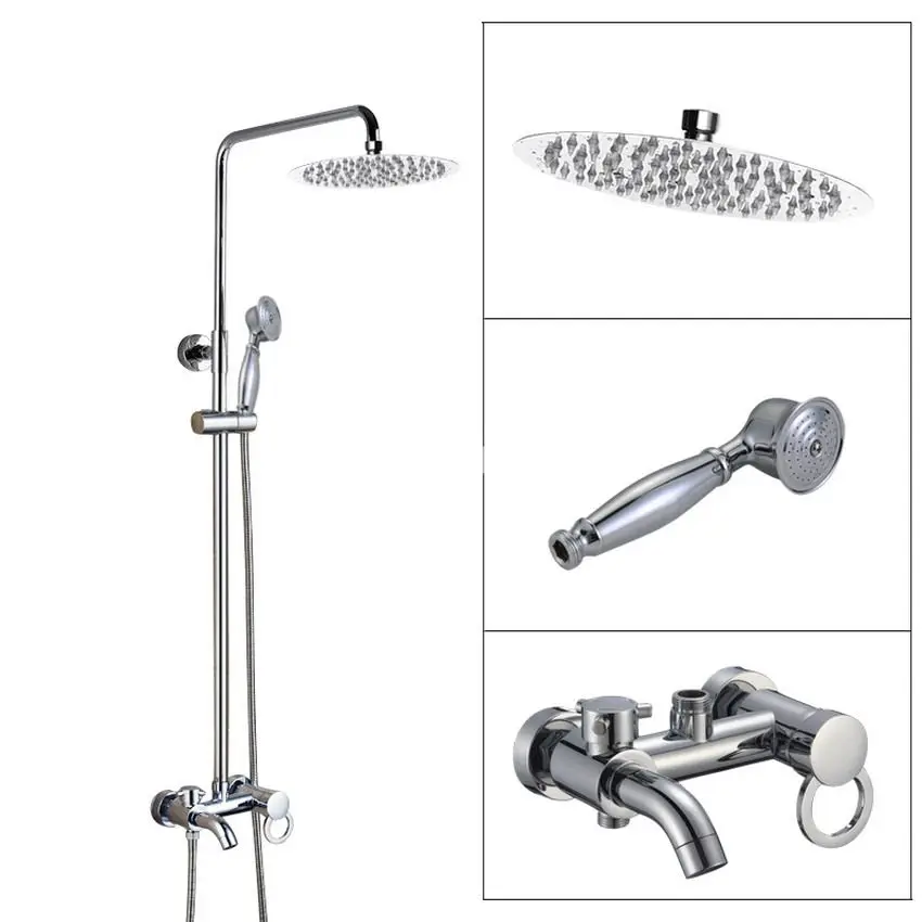 Wall Mounted Bathroom Rain Shower Faucet Set Polished Chrome Brass Handheld Shower Head Single