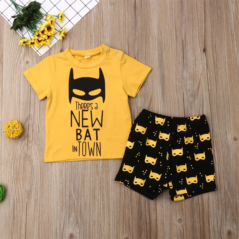 Pudcoco Summer Batman Newborn Kids Baby Boy Tops Short Sleeves Cartoon T-shirt Short Pants 2Pcs Outfit Set Clothes 0-3Years