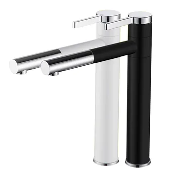 

Faucet white lacquer european-style stage basin hot and cold single hole copper rotary bathroom faucet