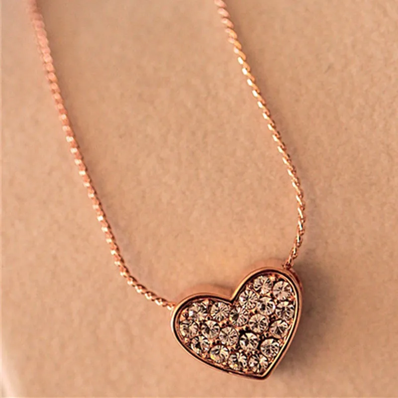 Fashion Jewelry Crystal Heart Pendant Necklace Women Gold Color Love Necklaces & Pendants Love