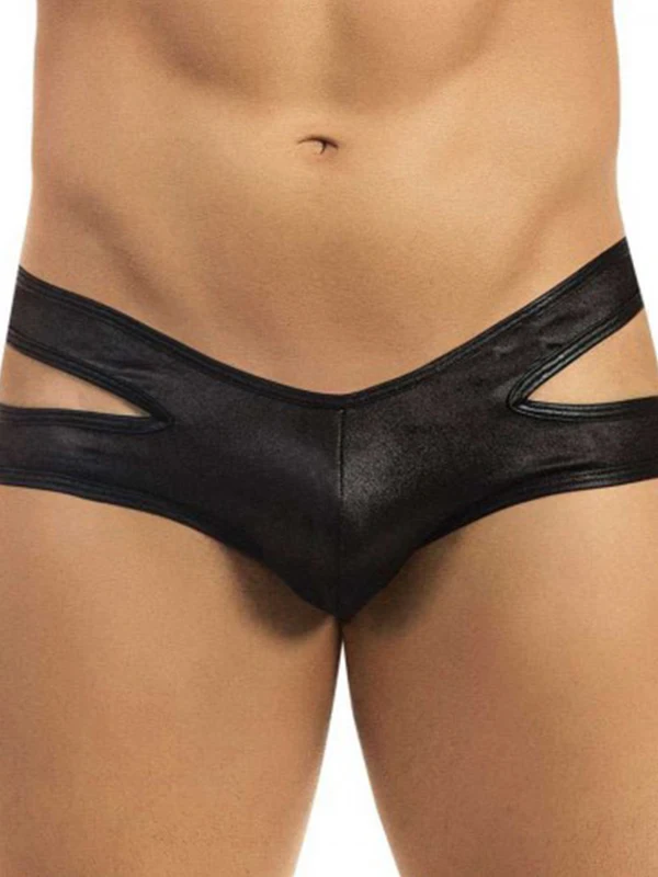 sexy erotic lingerie maschile underwear vita bassa hollow out faux leather look bagnato uomini slip mutandine