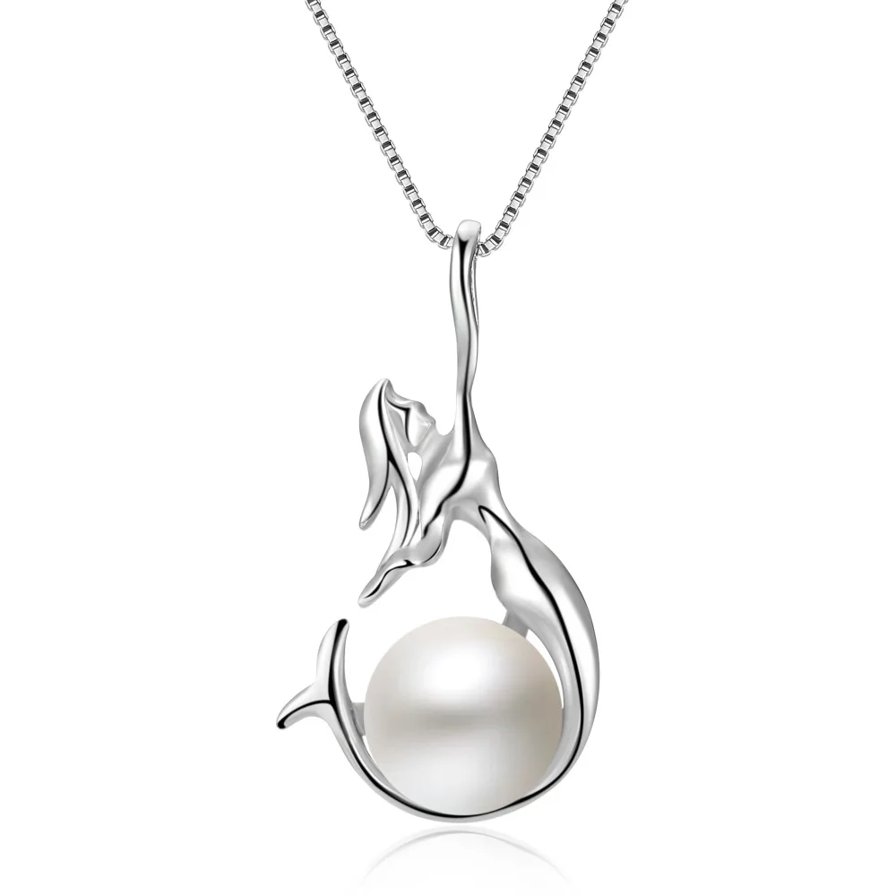 925 sterling silver women pendant necklace with white freshwater pearls box chain jewelry (1)