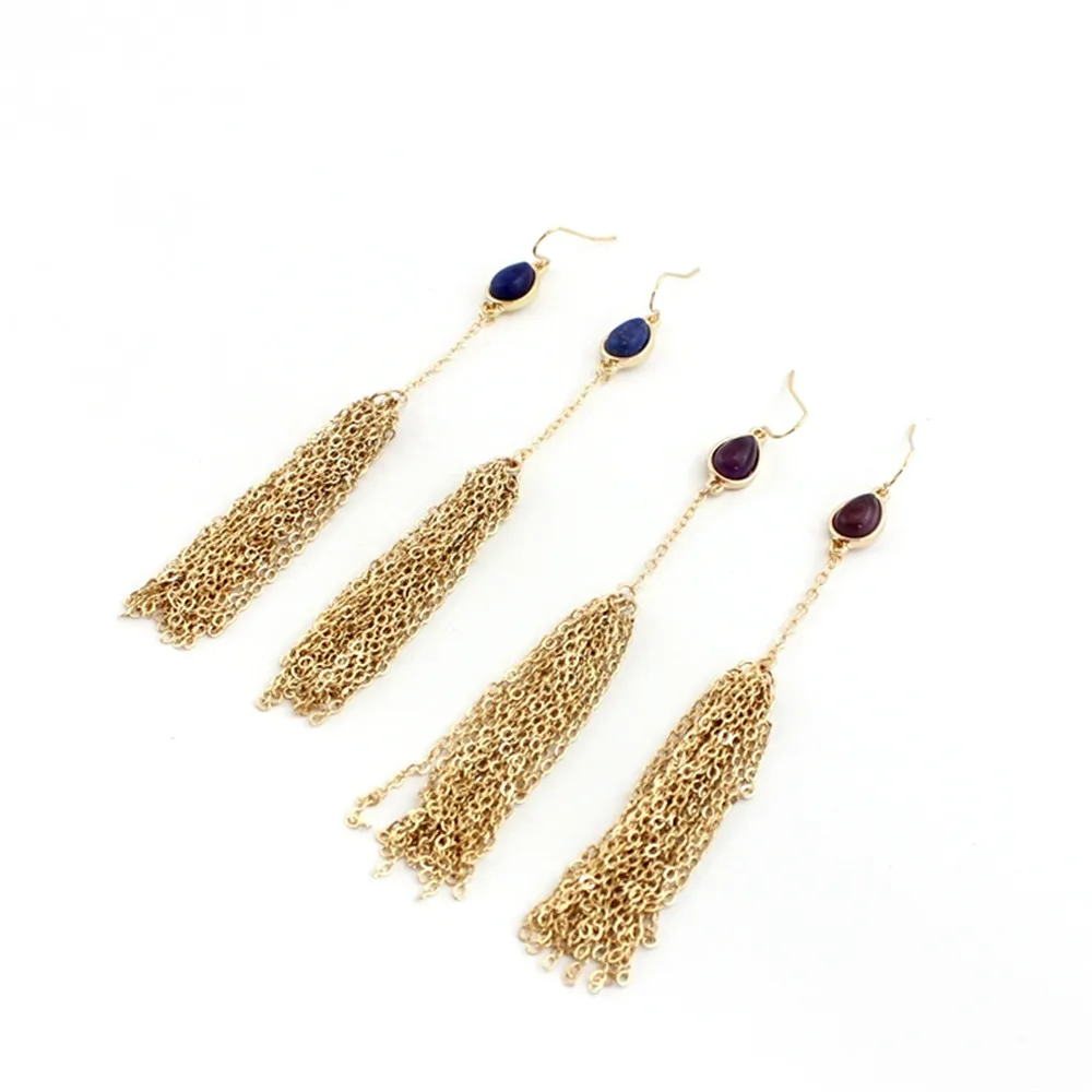 

XQ Free shipping The new fashion Long tassels eardrop chain individuality Lapis lazuli, purple SPAR and collars