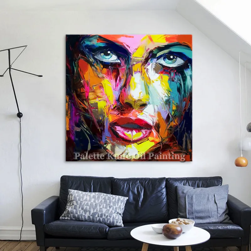 Hand painted Francoise Nielly Palette knife portrait Face Oil painting Character figure canva wall Art picture14-12