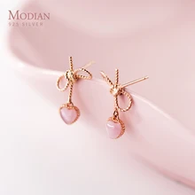 Modian винтажный узор качели розовые сердца серьги-гвоздики классические модные стерлингового серебра 925 ювелирные изделия с бантом для женщин подарок