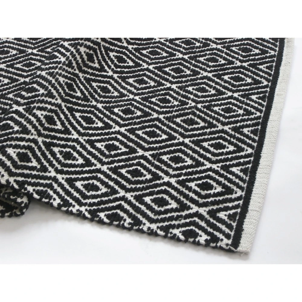 Diamond Patterned Cotton Chenille Rug, Black And White (2)