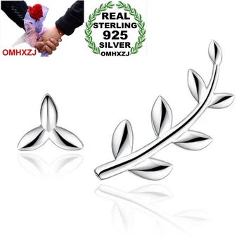

OMHXZJ Wholesale Asymmetric sweet Fashion joker For Woman Lady Wedding Gift Fresh leaves 925 Sterling Silver Stud Earrings YS328