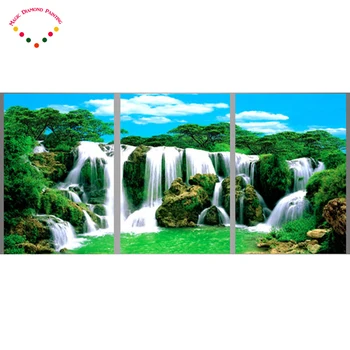 

3PCS nature waterfall diy Diamond Embroidery Picture of Rhinestones Triptych Almaznaya Mosaic Cross Stitch Diamond Painting 5d