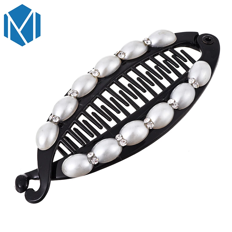 M MISM New Arrival Pearl Banana Hair Claws Faux Clips Rhinestone Hair Accessories Hairpins for Women Barrettes Headband