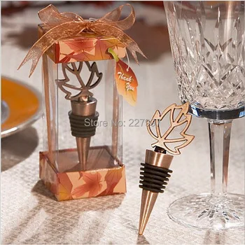 

50pcs/lot Wedding favors gifts bronze Fall in Love Wine Maple leaves Bottle Stopper By DHl Free Shipping