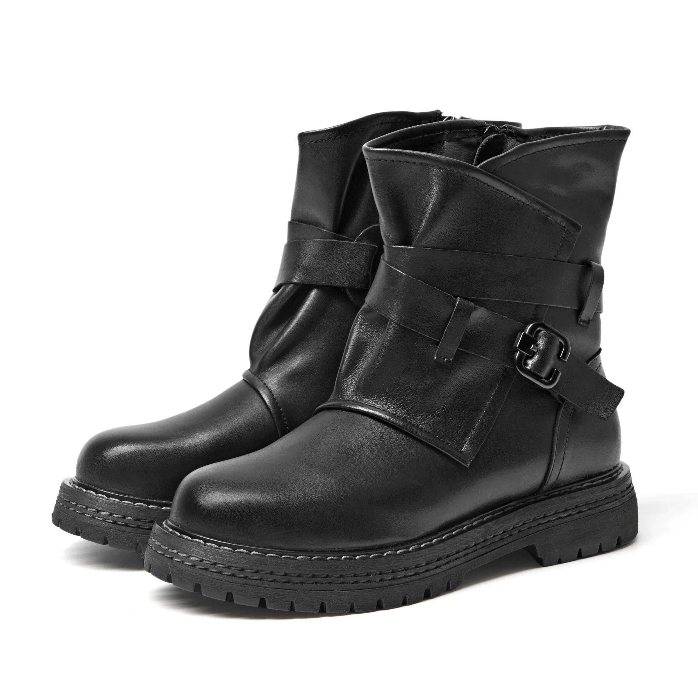 

Winter Boots Women High-quality COW Leather Ankle Motorcycle Boots Dr Martin Zip Sewing Solid Punk Women Shoes