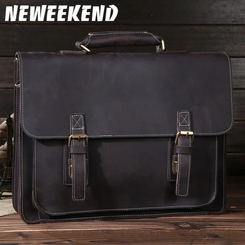 NEWEEKEND Ретро повседневное пояса из натуральной кожи Crazy Horse 14 дюймов коровьей Crossbody портфель ноутбука Ipad сумка для человека 6912