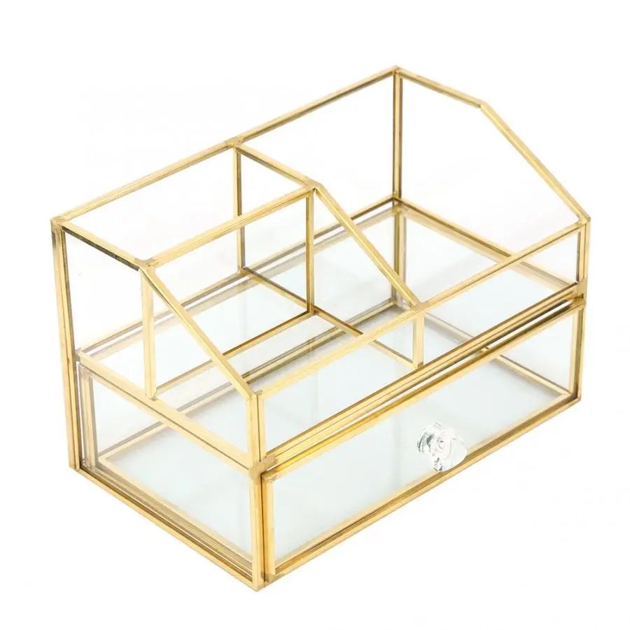 

Transparent Glass Desktop Nail Gel Organizer Manicure Tool Storage Container Showing Shelf