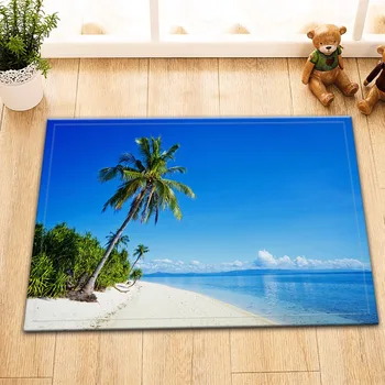 

LB 60*40 Blue Sky Coconut Tree Beach Nature Bathroom Floor Door Mat Family Gift Kitchen Bedroom Toilet Rug For Art Living Room