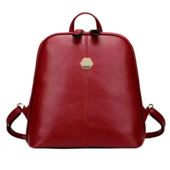 

Luxury Brand Solid Color PU Leather Backpack Women Teenagers Travel Shoulder Backpack Mochila Feminina