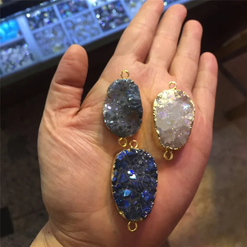

Hot Sale Unique Drusy Crystal Stone Connector Pendant Gold Color Color Irregular Geode Women DIY Bracelet for Jewelry Making