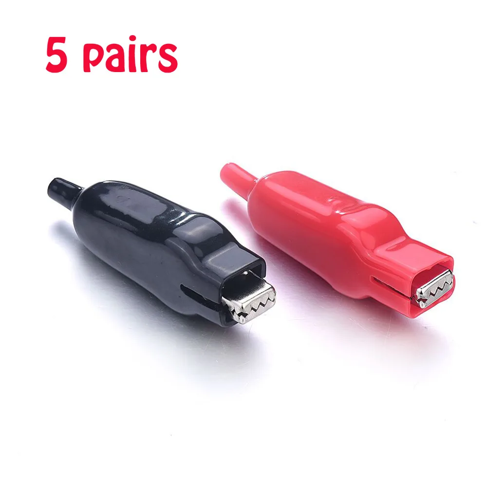 

New 5 Pairs Insulated PVC Alligator Clips Color Red Black 20A MAX Current Clip for Charging Batteries or Connecting the Circuits