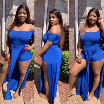 

New Style Sexy Solid Slash Neck Short Sleeve Strapless Women Short Jumpsuit Side Open Slit Women Playsuits