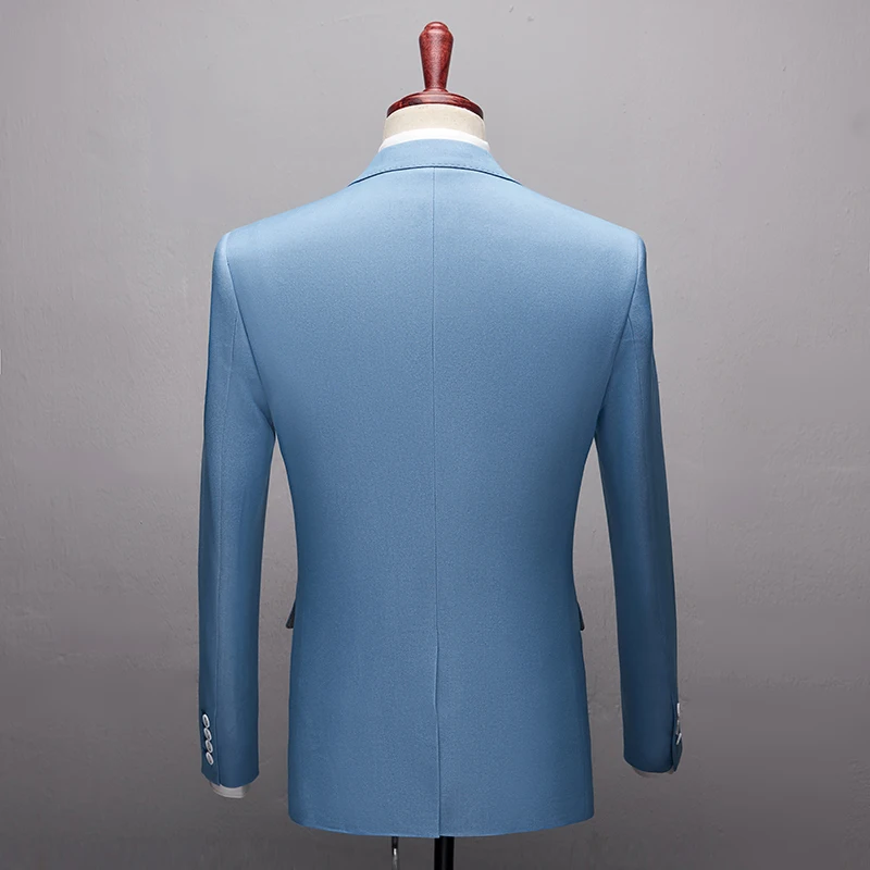 2020 Fashion New High quality Mens Light blue Royal suits Formal 3 Pieces Wedding Groom Tuxedos Prom Slim Fit Peak lapel Suits 2020 Fashion New High quality Mens Light blue Royal suits Formal 3 Pieces Wedding Groom Tuxedos Prom Slim Fit Peak lapel Suits