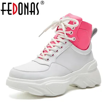 

FEDONAS New Brand High Quality Genuine Leather Ankle Boots Corss-tied Autumn Winter Sport Shoes Woman Wedges HighHeels Sneakers