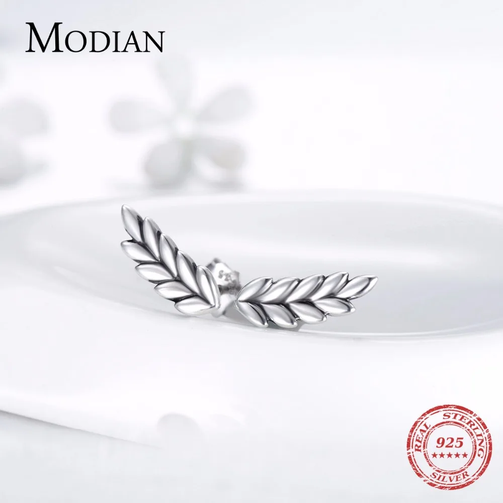 Modian 100% реальные 925 стерлингового серебра в форме листа простой сверкающие серьги