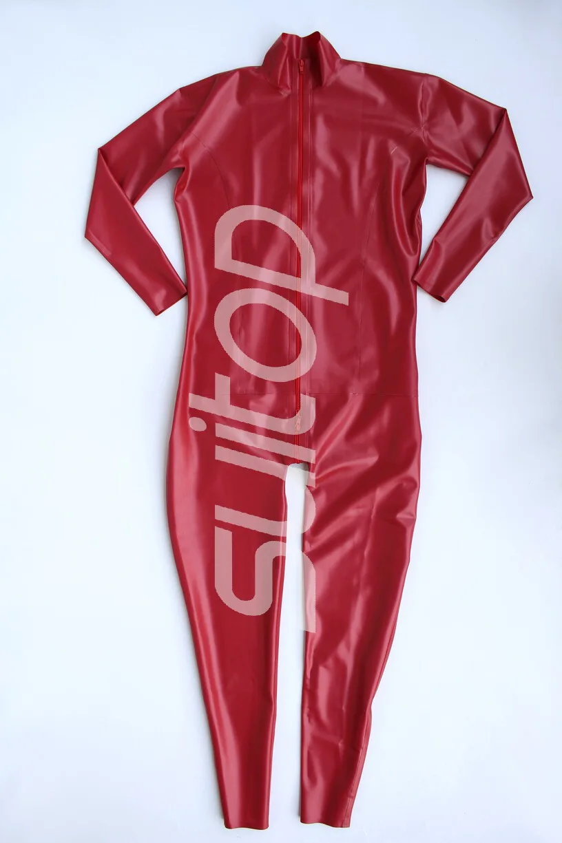 

Suitop Latex Rubber jumpsuit in trasparent black color front zip to crotch