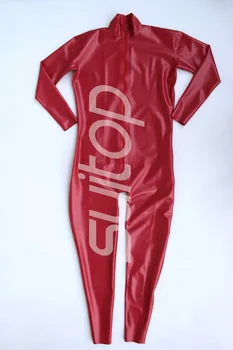 

Suitop Latex Rubber jumpsuit in Metallic Red color front zip to crotch