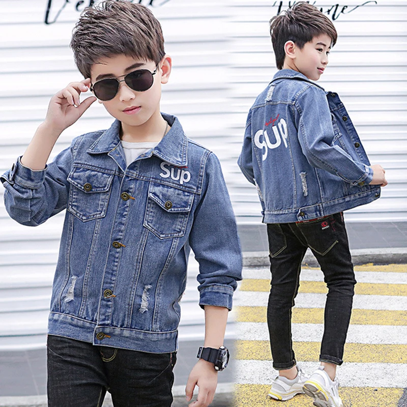 

Children's Jacket Denim Boys Girls Broken Hole Jeans Jackets 2019 Spring Kids Clothes 12 Years Male Child Coat Outerwear