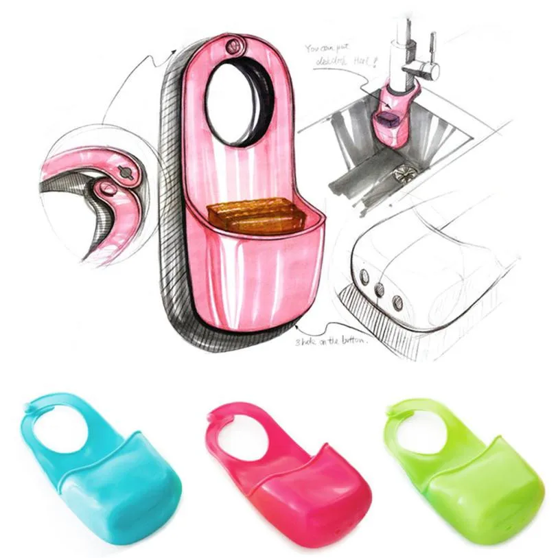 

1 Sponge Soap Hanging Storage Box Bathroom Kitchen Gadget Makeup Cosmetic Organizer Sink Faucet Toothbrush Holder Wholesale EY11