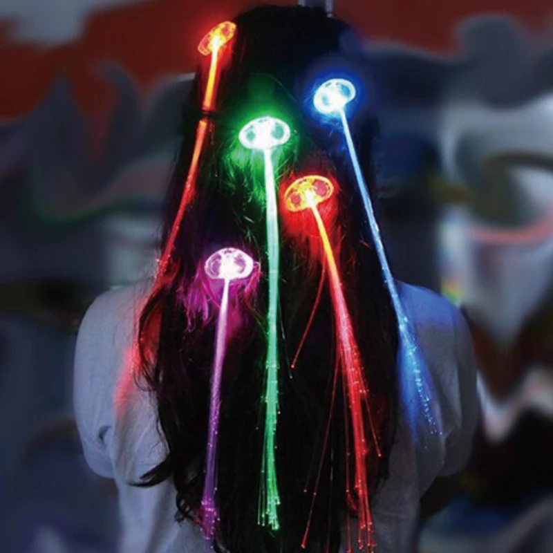 12pcslot Glowing Flash LED Hair Braid Led Hair Lights Wigs Clip Hairpin Clip Christmas Halloween Props Party Decoration (9)