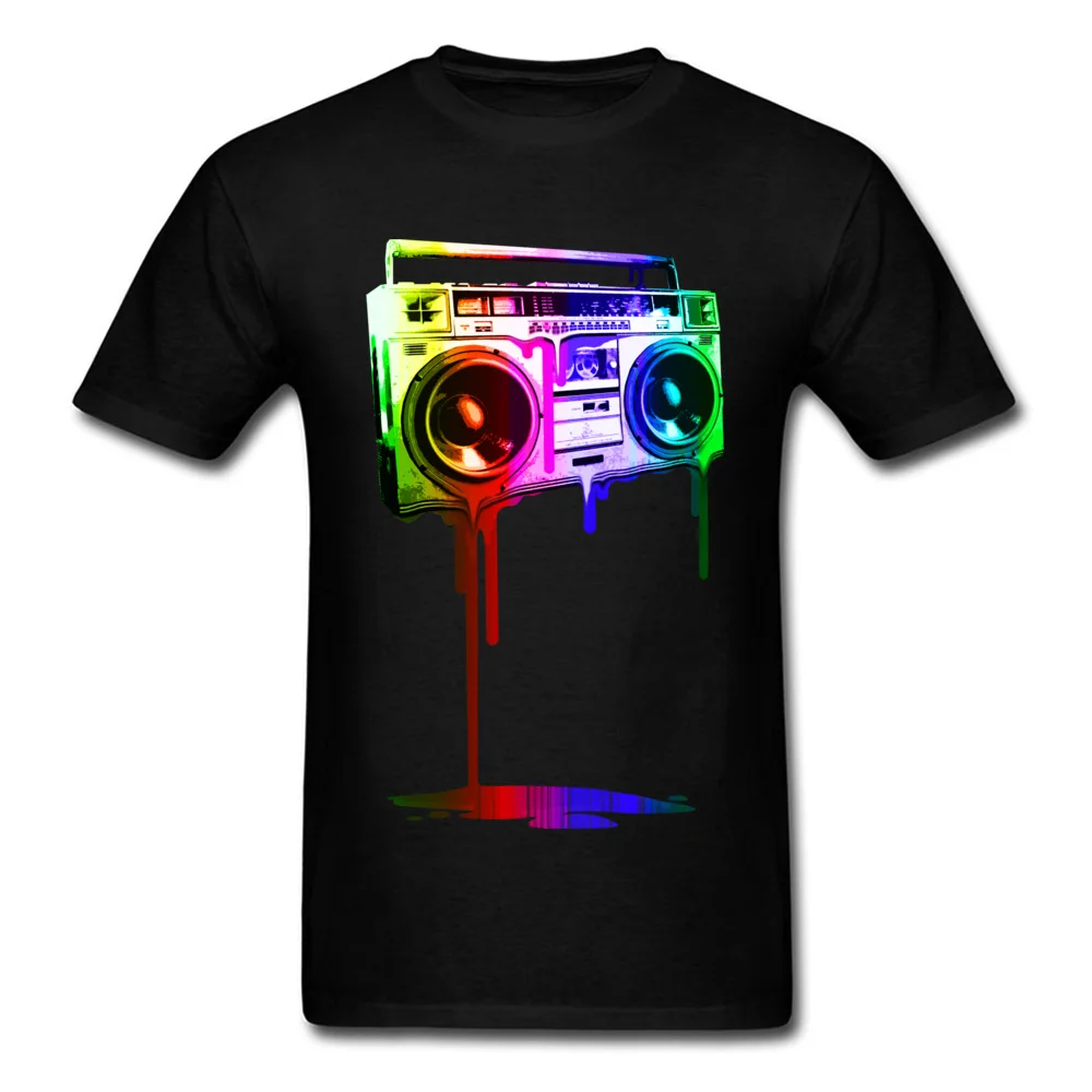 Pure Cotton Male Short Sleeve Melting Boombox digital rainbow look T-shirts Design Tops Tees Funky Birthday Crewneck T-Shirt Melting Boombox digital rainbow look black