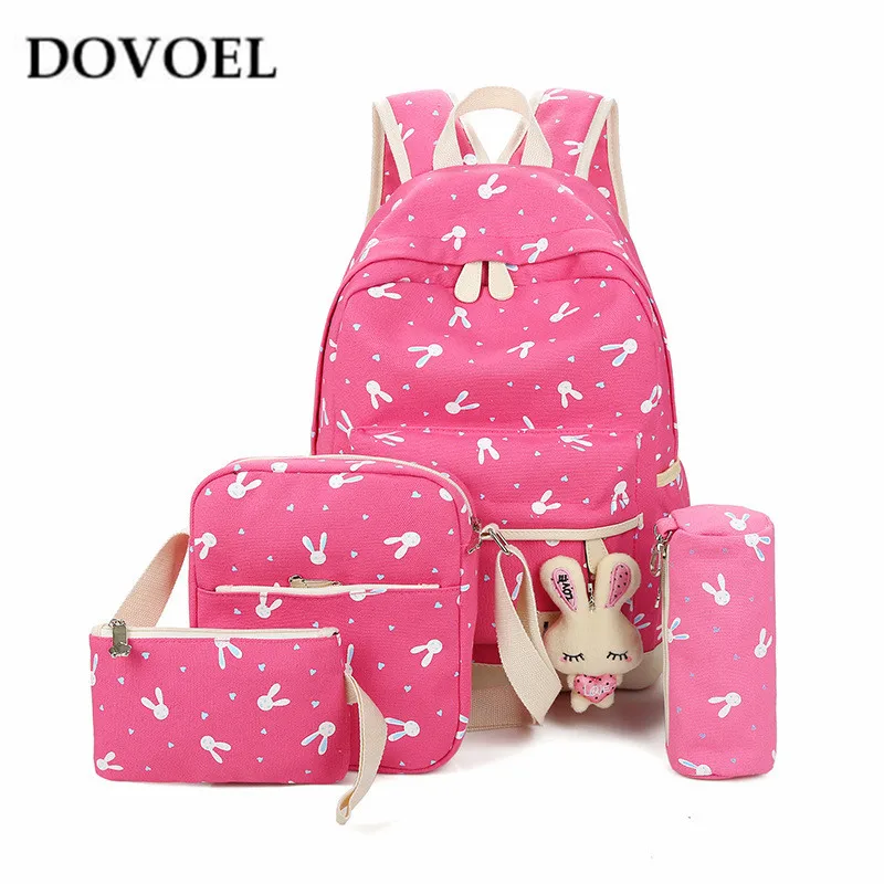

DOVOEL Nylon Backpacks School Bags 5pcs/set High Quality Rabbit Print Backpack Teenagers Girls Canvas Backpacks BV179X