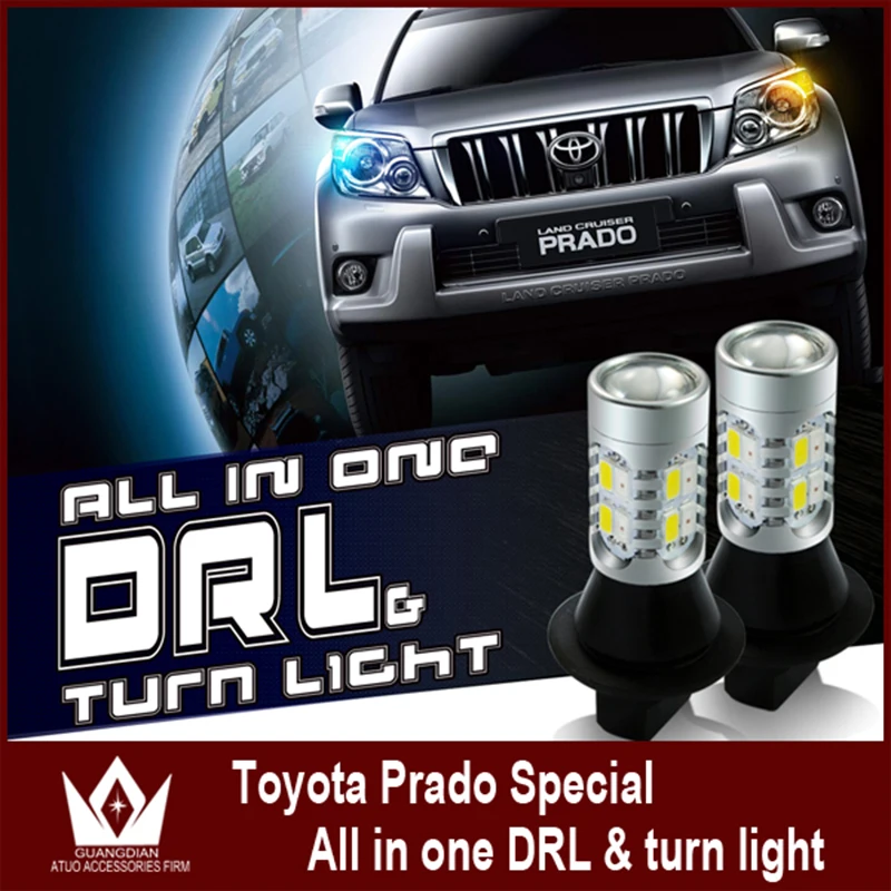 

Tcart drl yellow turnlight For Toyota Prado 2014 with daytime running light 7440 WY21W T20 LED DRL & Turn Signals all in one