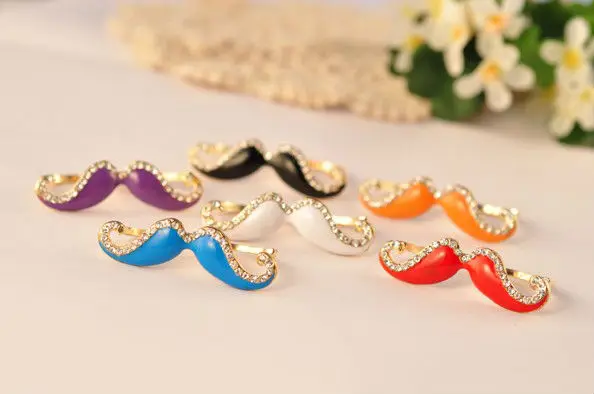 MOQ $15 (mix order) Free Shipping fashion jewelry imitation diamond moustache double ring beard (6 colors) BFSR-0009 | Украшения и