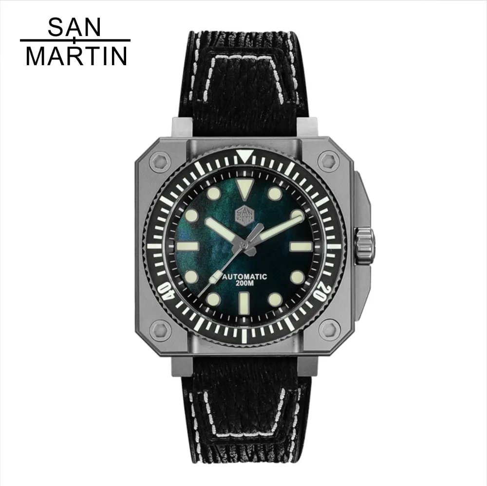Мужские титановые автоматические часы San Martin, Водонепроницаемость 200 м, сапфировое стекло ETA2824, мужские механические светящиеся часы