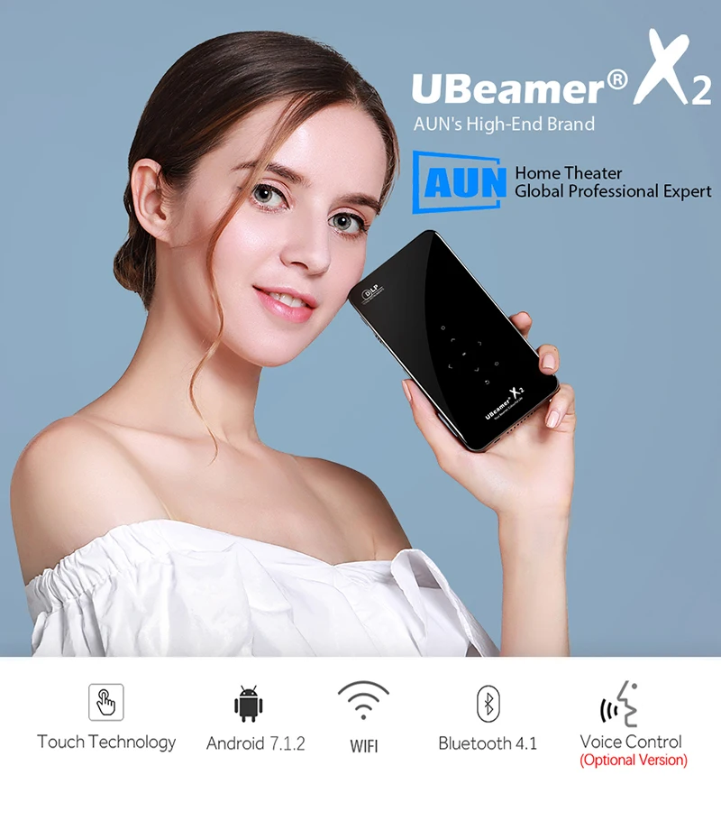 AUN светодиодный проектор X2. WiFi Android 3D проектор для домашнего кинотеатра. Мини-проектор кинотеатра. Поддержка 1080P(опционально Голосовое управление