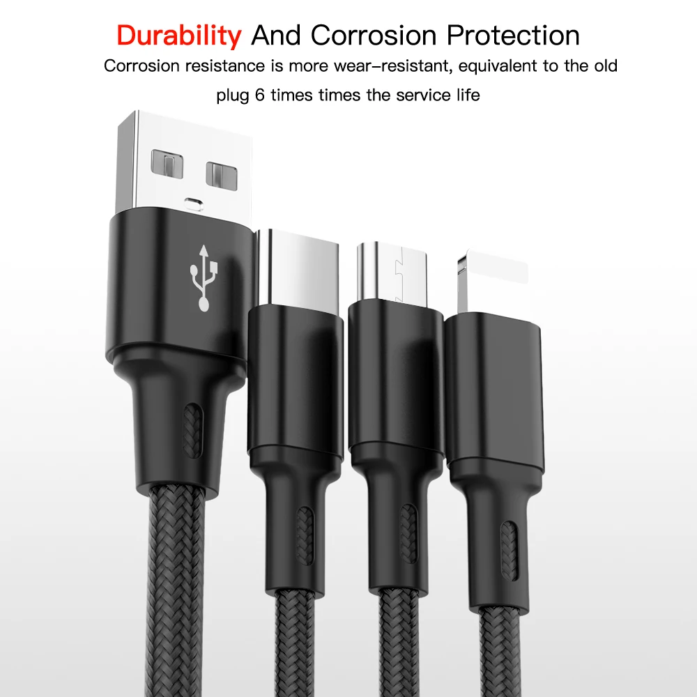 

Ituf 3 in 1 USB Cable for Mobile Phone Micro USB Type C Charger Cable for iPhone Charging Cable Micro USB Charger Cord