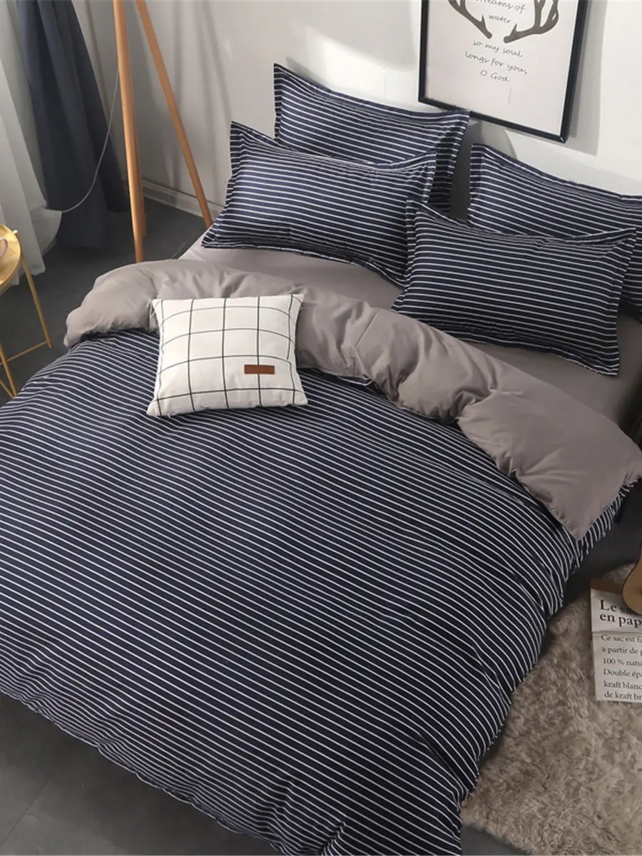 

3Pcs/4Pcs Bedding Set Modern Simple Style Pinstriped Pattern Soft Comfy Bedsheet Set