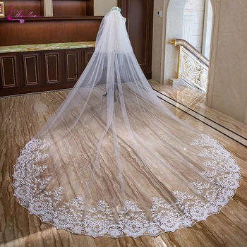 Waulizane Elegant Long Bridal Veil With Wedding Comb And Symmetrical Lace Edge Waulizane Elegant Long Bridal Veil With Wedding Comb And Symmetrical Lace Edge