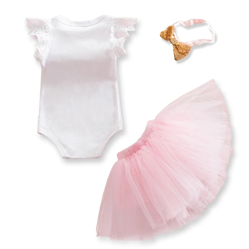 Комплект одежды для новорожденных девочек; летняя одежда для первого дня рождения с единорогом; костюм для девочек; футболка; платье-пачка; комплекты с повязкой на голову